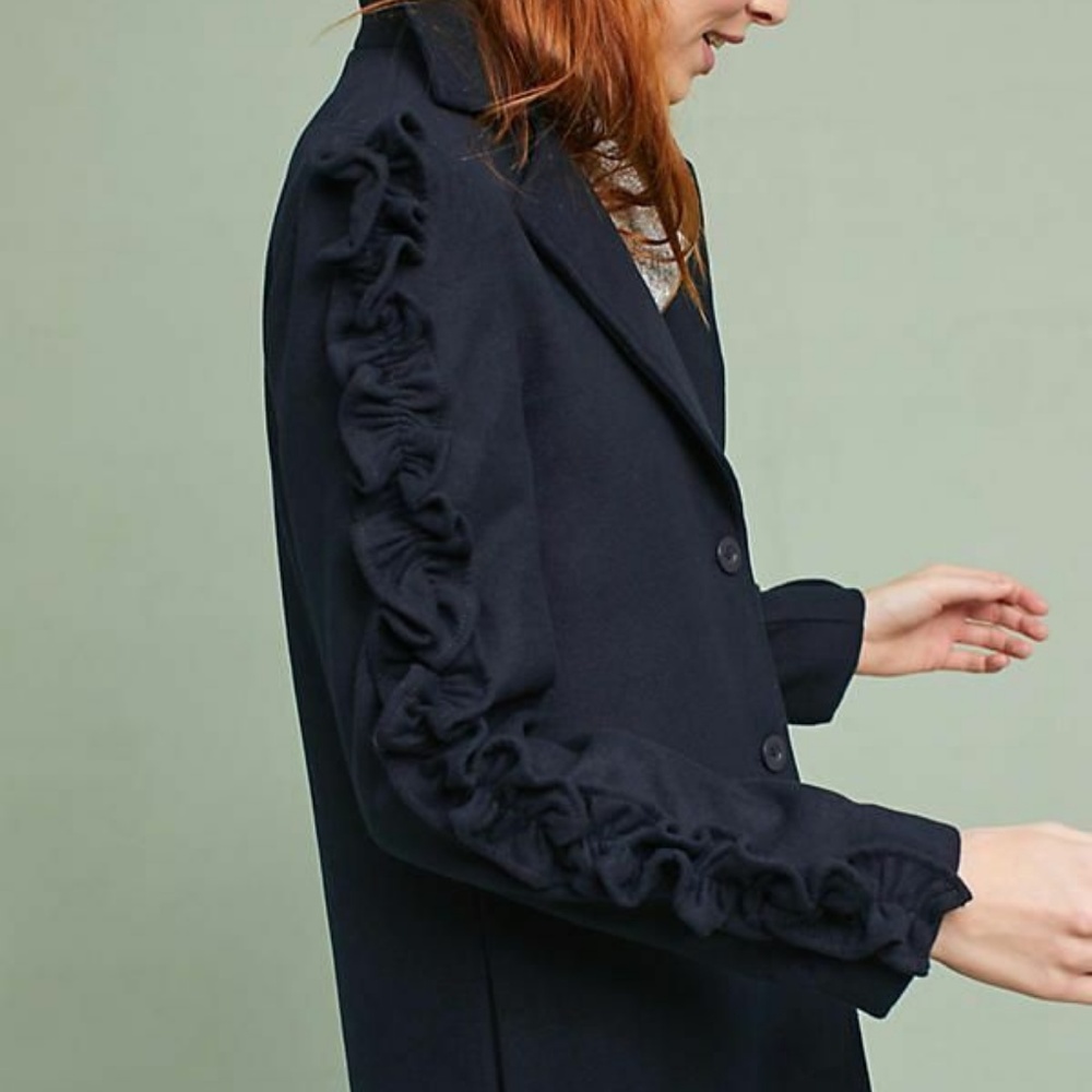 NWT Anthropologie Fifth Label Blue Ruffled Coat XS - Picture 3 of 8